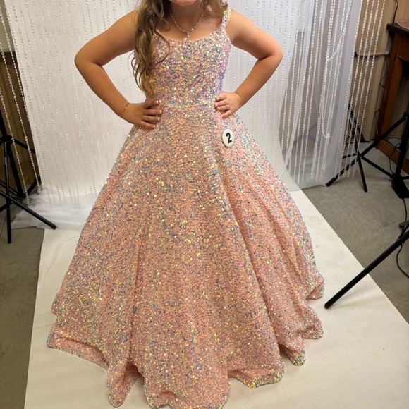 Sherri Hill Pink Sequin Kids Formal Dress - Picture 1 of 2